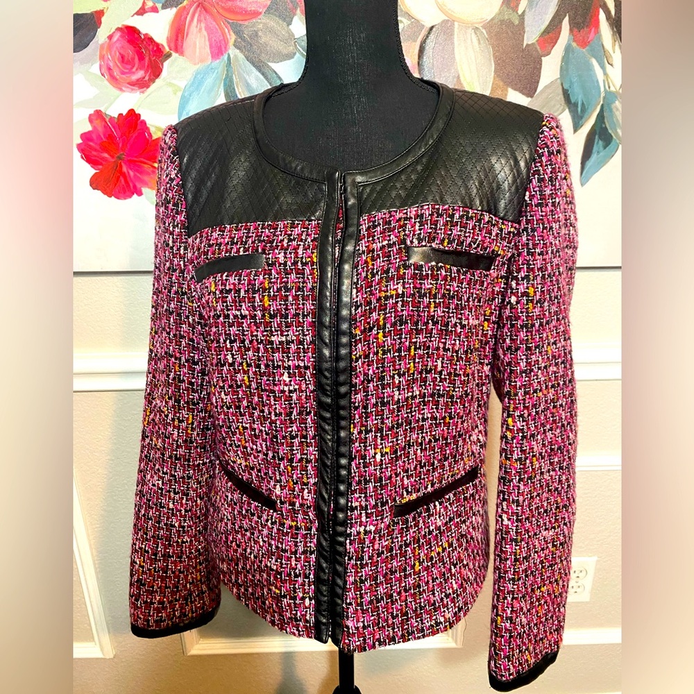 Ellen Tracy Pink and Black Tweed Jacket || Size 12